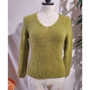 Twiggy Vintage Mohair Blend V-Neck Sweater Size M Moss Green Earthy Natural Soft